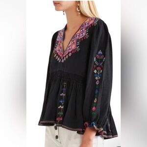 Ulla Johnson Embroidered Black Bohemian Top size 2